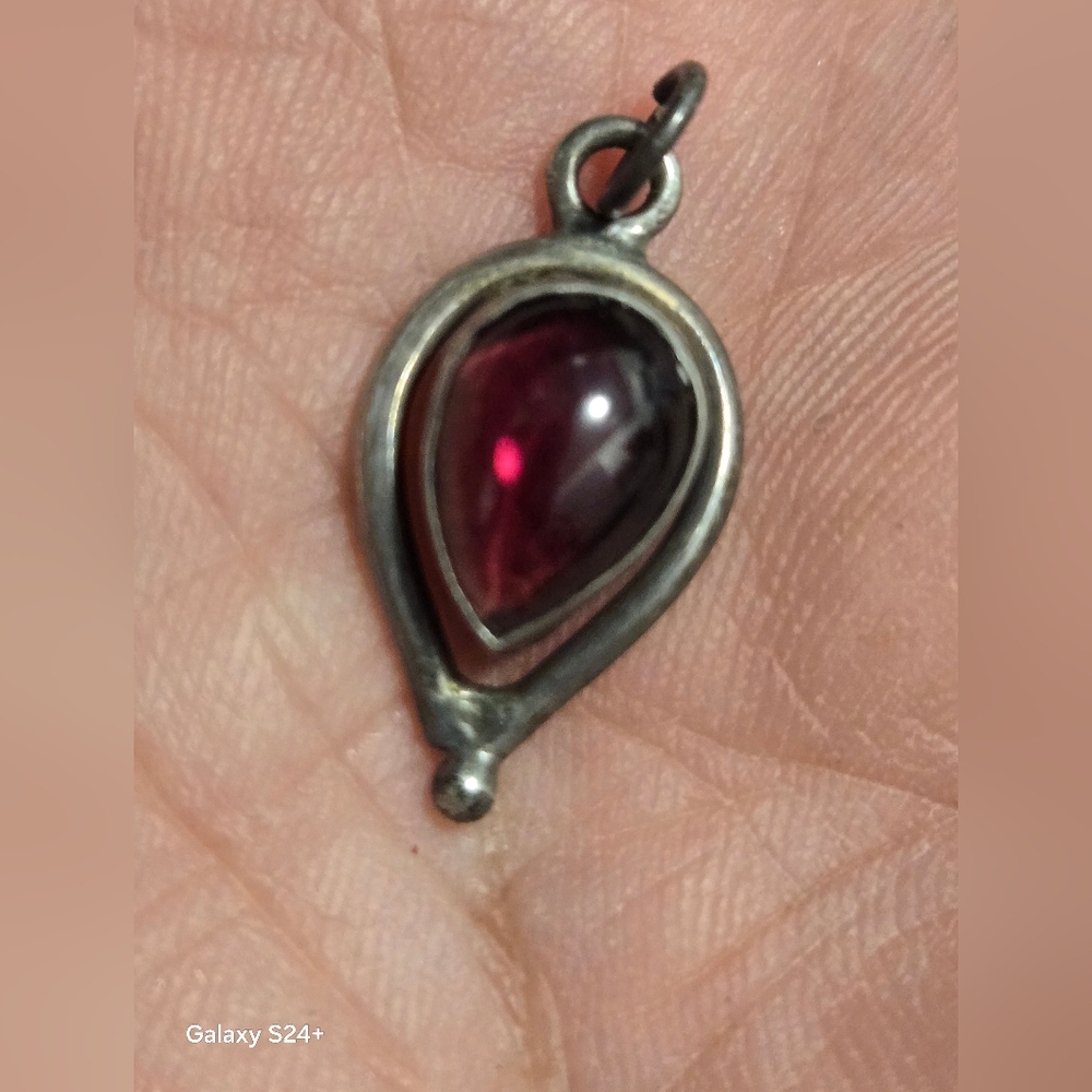 Elegant Sterling and Red Teardrop Pendant